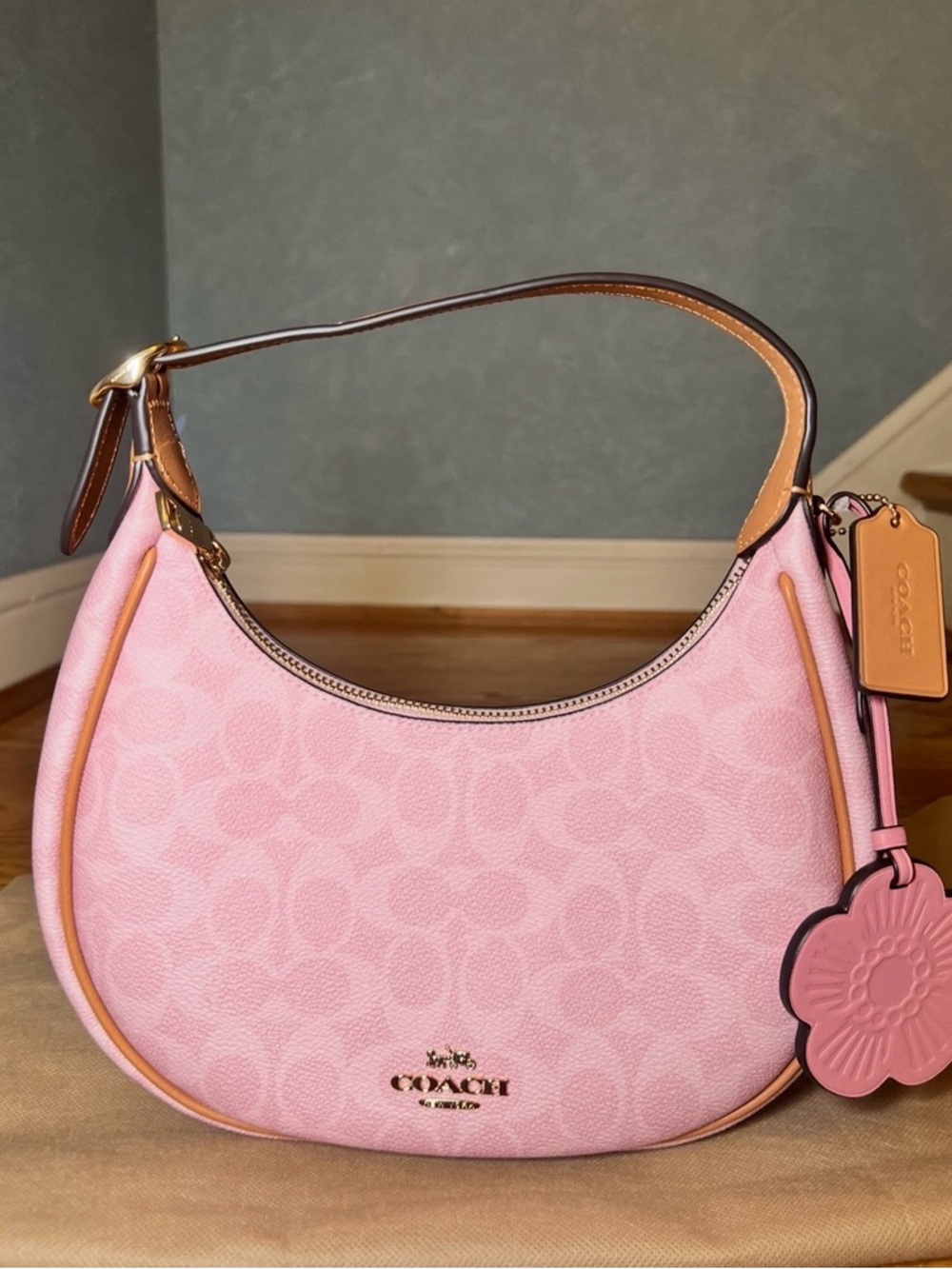 Coach Powder Pink Emily with Charms and Extender Strap